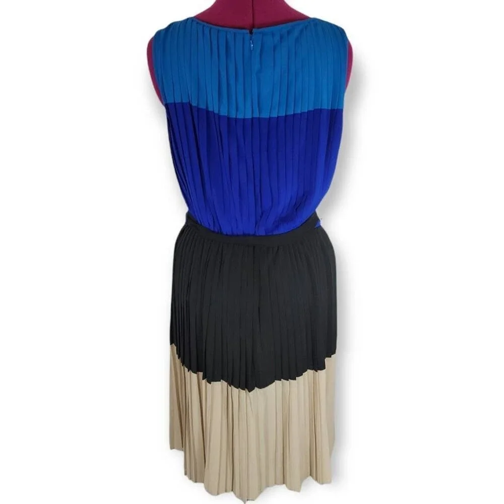 Calvin Klein Colorblock Pleated Knee Length‎ Dress 6 Work Wedding Guest Office